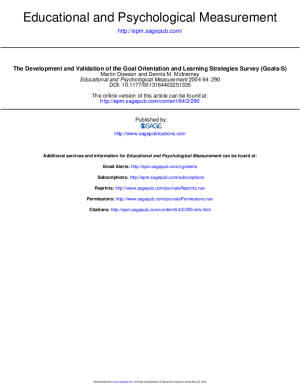 (PDF) The Development and Validation of the Goal Orientation and ...