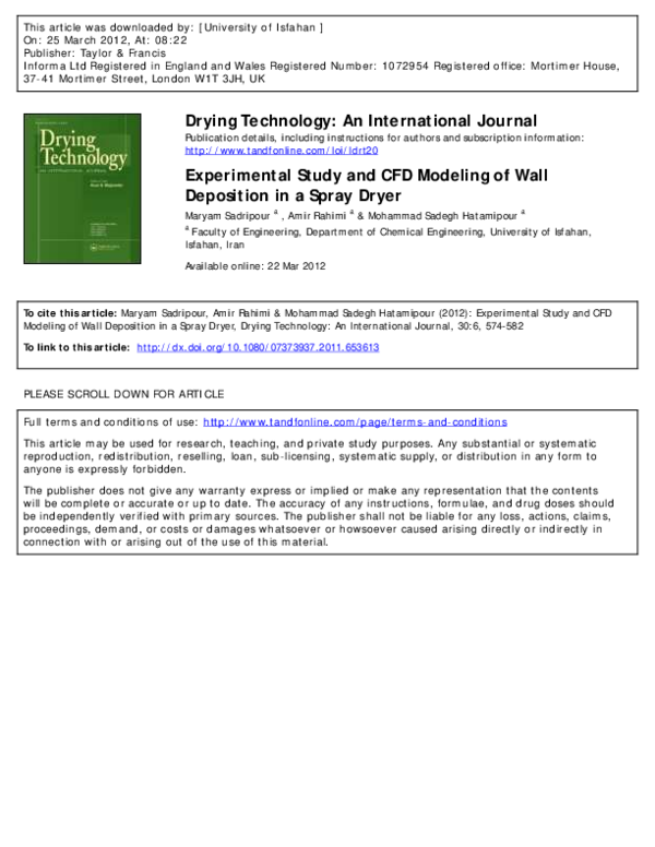 (PDF) Experimental Study and CFD Modeling of Wall Deposition in a Spray ...