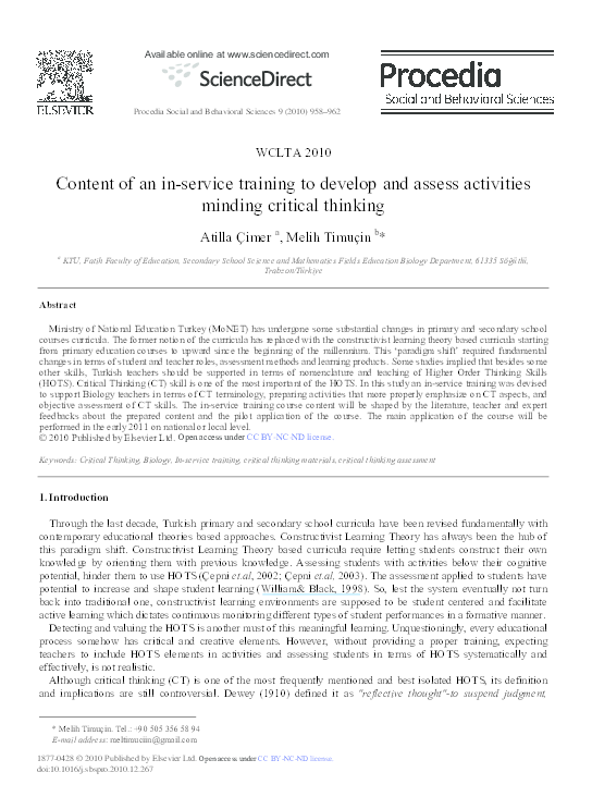 (PDF) Content of an in-service training to develop and assess ...