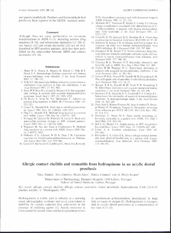 (PDF) Allergic contact cheilitis and stomatitis from hydroquinone in an