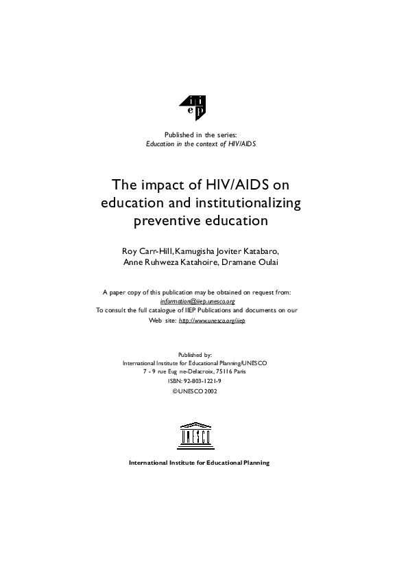 (PDF) The impact of HIV/AIDS on education and institutionalizing ...