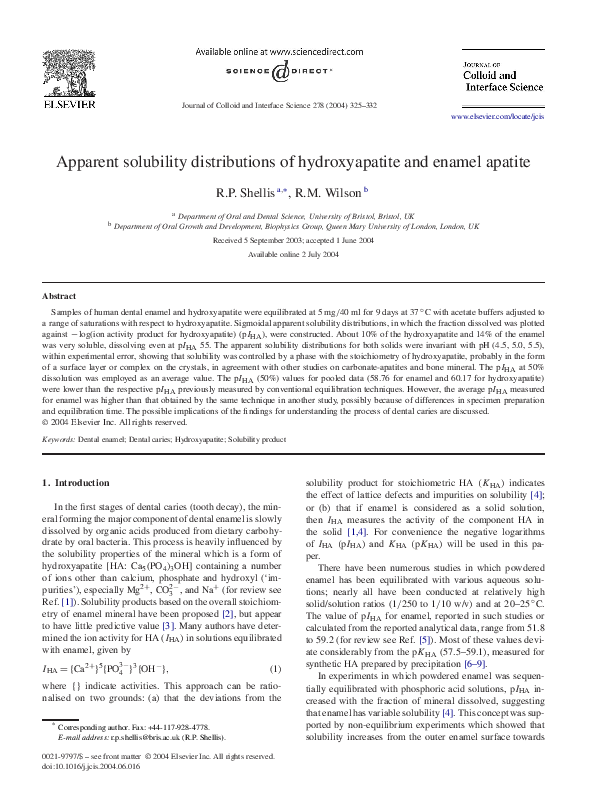 (PDF) Apparent solubility distributions of hydroxyapatite and enamel ...