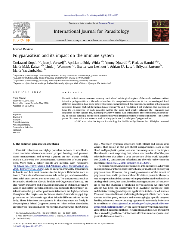 (PDF) Polyparasitism and its impact on the immune system