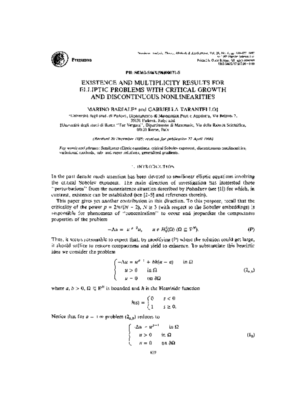 (PDF) Existence and multiplicity results for elliptic problems with ...