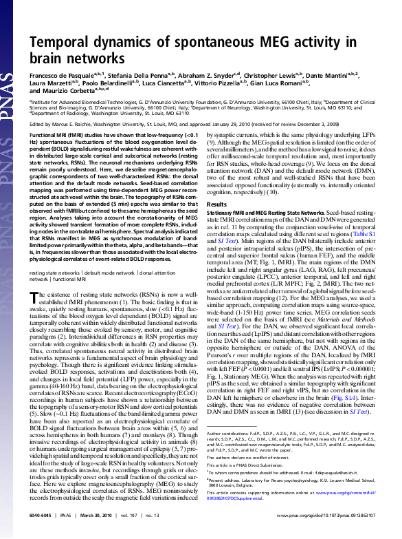 (PDF) Temporal dynamics of spontaneous MEG activity in brain networks
