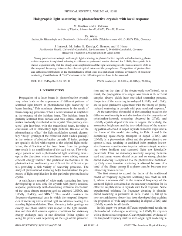 (PDF) Holographic light scattering in photorefractive crystals with ...