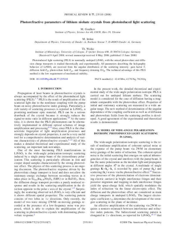(PDF) Photorefractive parameters of lithium niobate crystals from ...