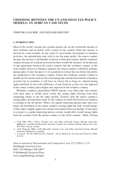 (PDF) Choosing Between the UN and OECD Tax Policy Models: An African ...