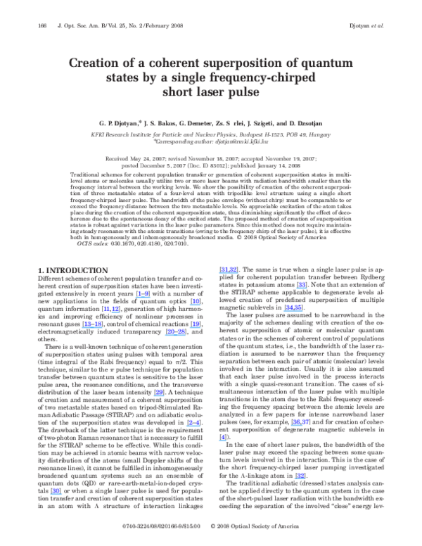 (PDF) Creation of a coherent superposition of quantum states by a ...