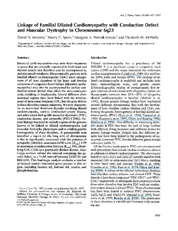 (PDF) Linkage of Familial Dilated Cardiomyopathy with Conduction Defect ...
