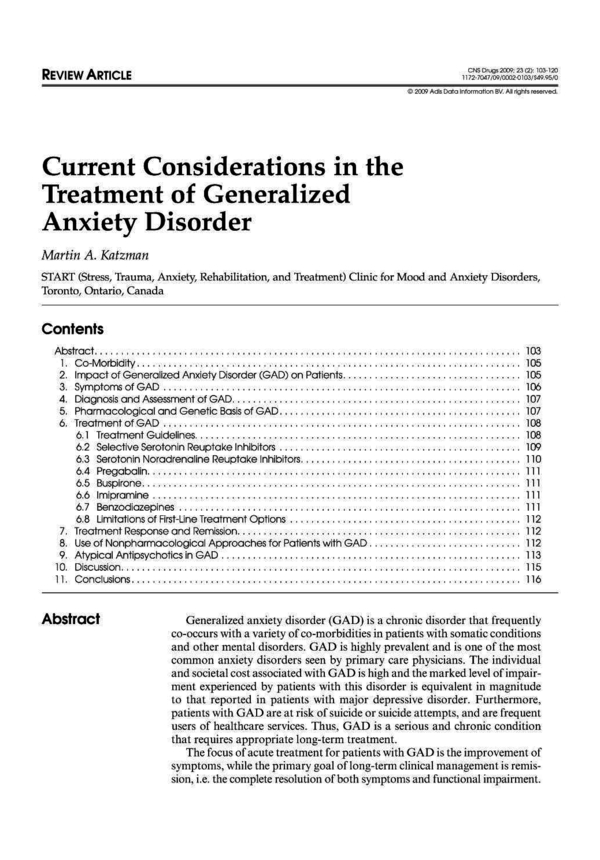 (PDF) Current Considerations in the Treatment of Generalized Anxiety ...