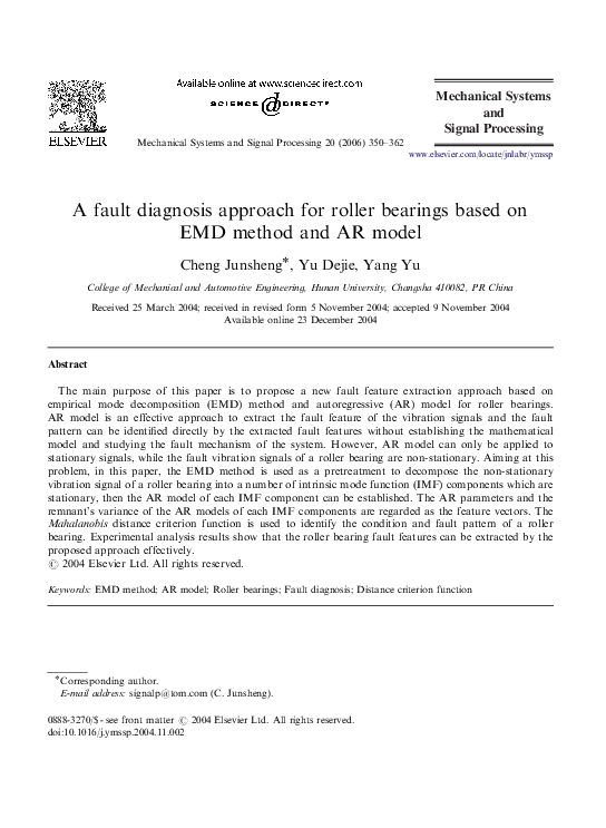 (PDF) A fault diagnosis approach for roller bearings based on EMD ...