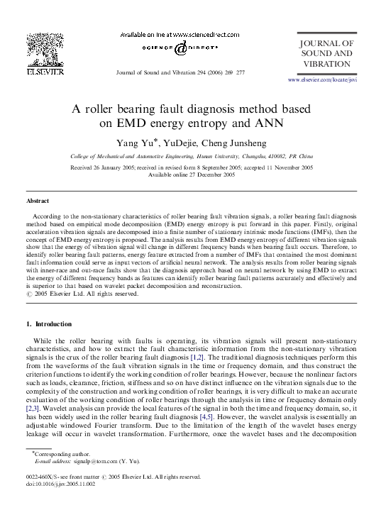 (PDF) A roller bearing fault diagnosis method based on EMD energy ...