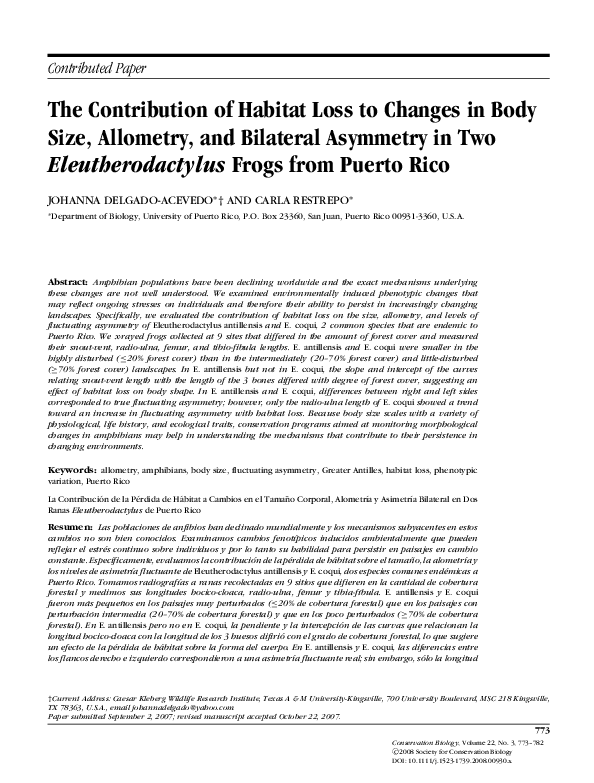 (PDF) The Contribution of Habitat Loss to Changes in Body Size