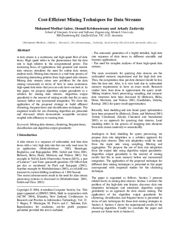 (PDF) Cost-Efficient Mining Techniques for Data Streams