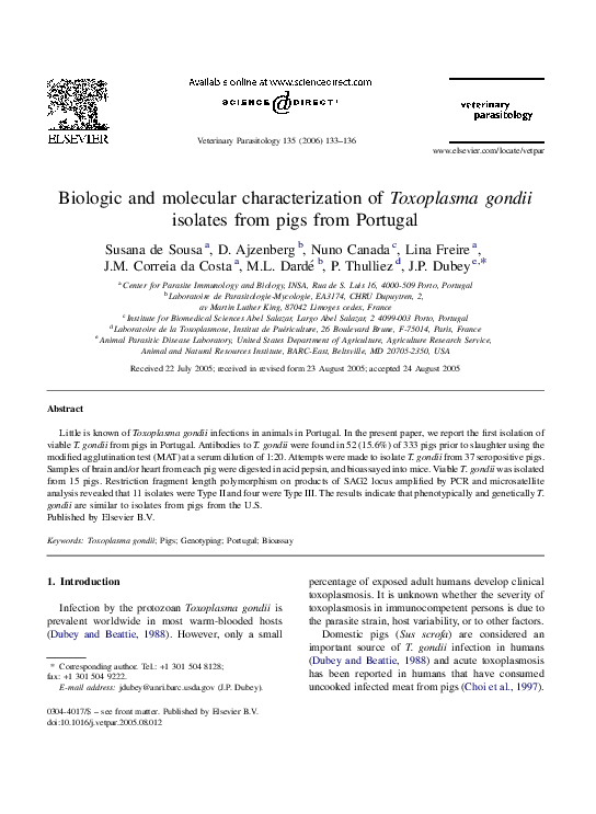 (PDF) Biologic and molecular characterization of Toxoplasma gondii ...