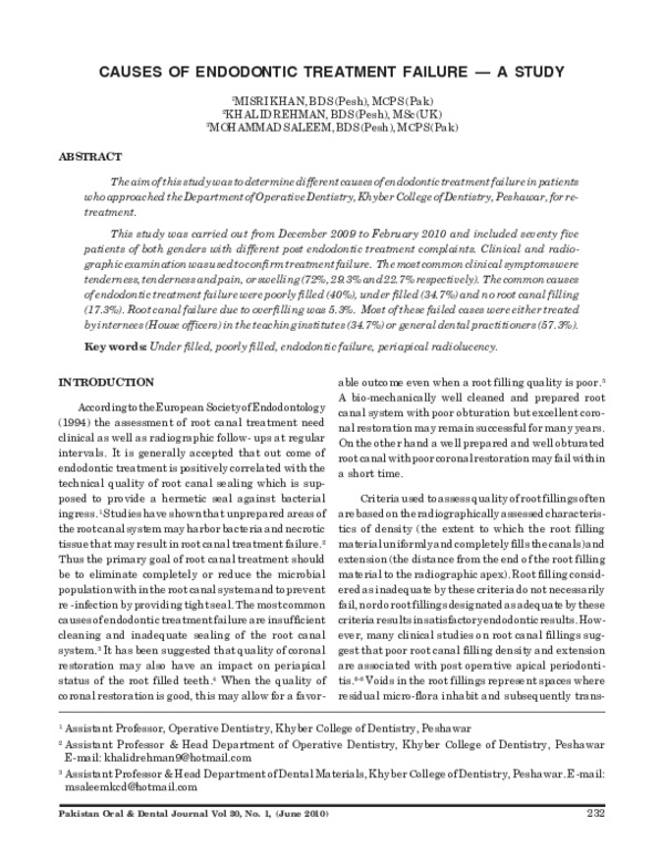 (PDF) Causes of Endodontic Treatment Failure — A Study Nabila Rizkika