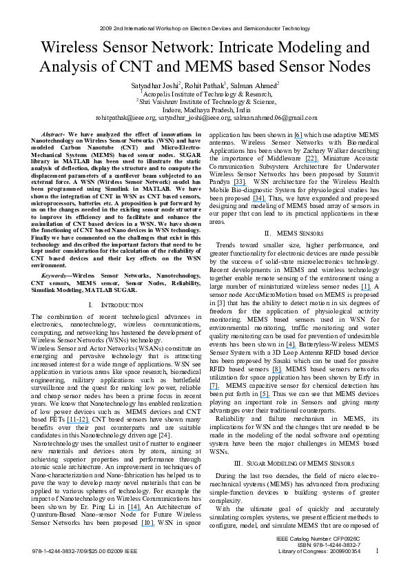 (PDF) Wireless Sensor Network: Intricate modeling and analysis of CNT ...