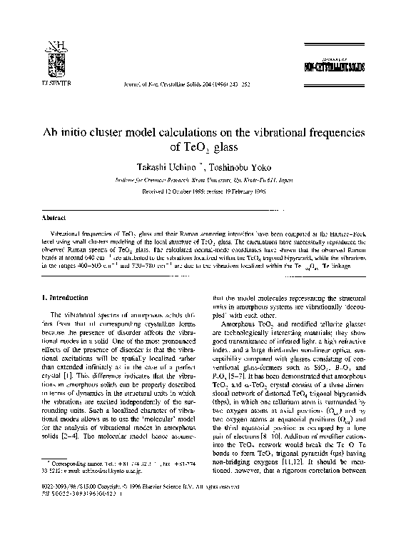 (PDF) Ab initio cluster model calculations on the vibrational ...