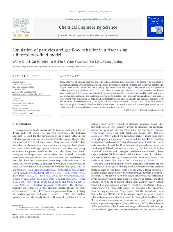 (PDF) Simulation of particles and gas flow behavior in a riser using a ...