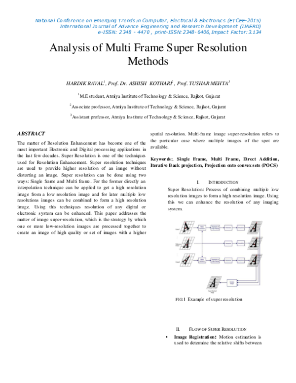 (PDF) Analysis of Multi Frame Super Resolution Methods