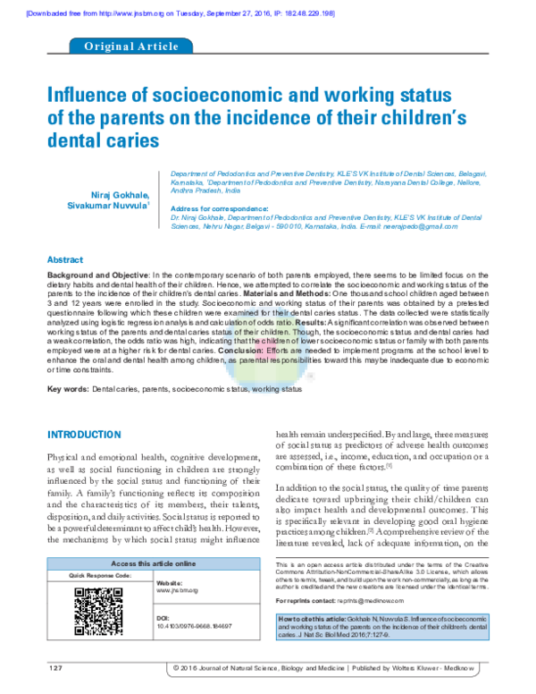 (PDF) Influence of socioeconomic and working status of the parents on ...