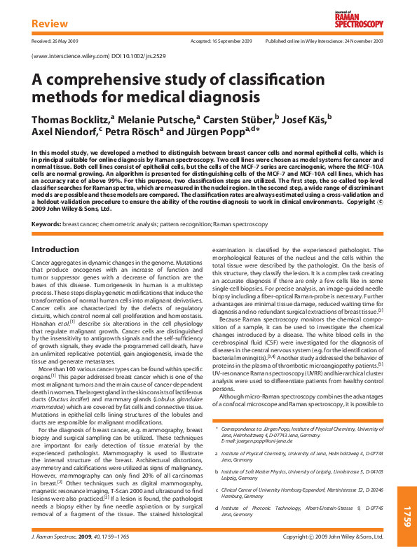 (PDF) A comprehensive study of classification methods for medical diagnosis