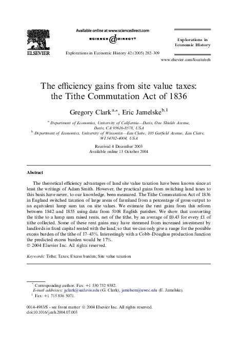 (PDF) The efficiency gains from site value taxes: the Tithe Commutation ...