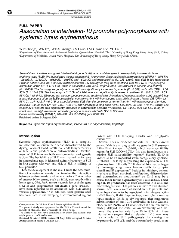 (PDF) Association of Interleukin10 Promoter Polymorphism and ...