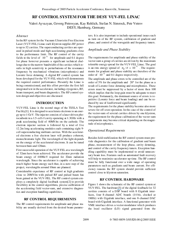 (PDF) RF Control System for the DESY VUV-FEL Linac