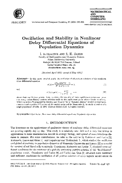 (PDF) Oscillation and stability in nonlinear delay differential ...