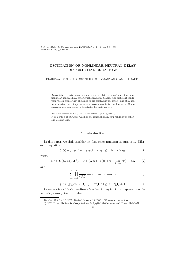 (PDF) Oscillation of nonlinear neutral delay differential Equations