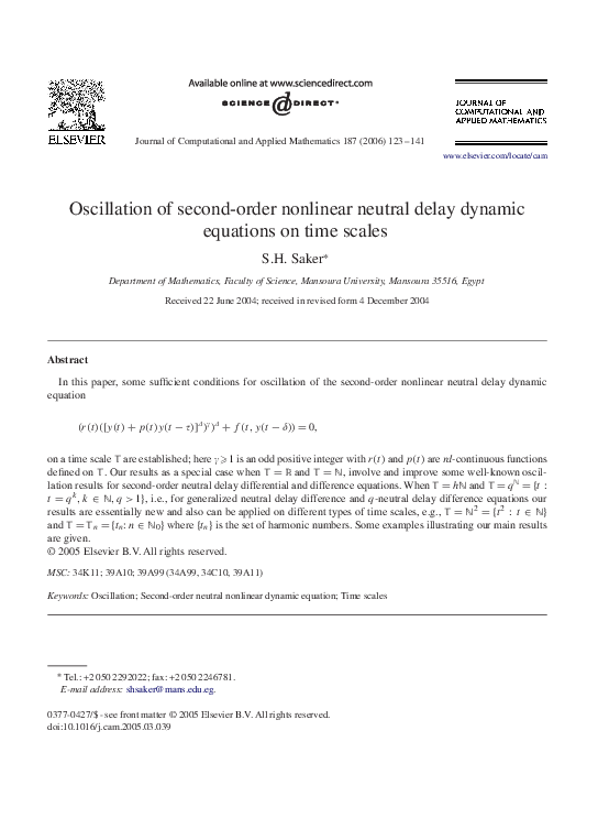 (PDF) Oscillation theorems for second-order nonlinear neutral delay ...
