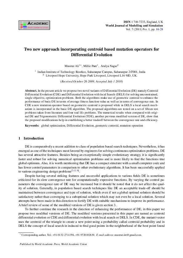 (PDF) Two new approach incorporating centroid based mutation operators