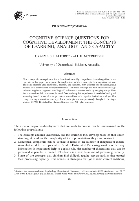 (PDF) Cognitive science questions for cognitive development: the ...