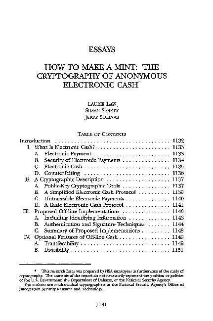 PDF) How to Make a Mint: The Cryptography of Anonymous Electronic Cash
