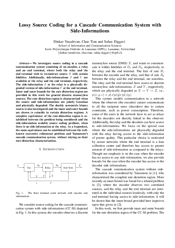 (PDF) Lossy source coding for a cascade communication system with side ...