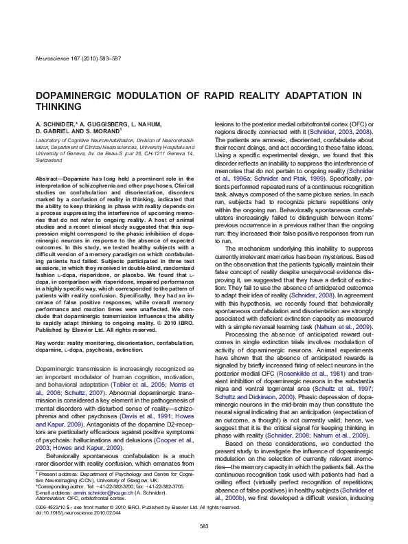 (PDF) Dopaminergic modulation of rapid reality adaptation in thinking