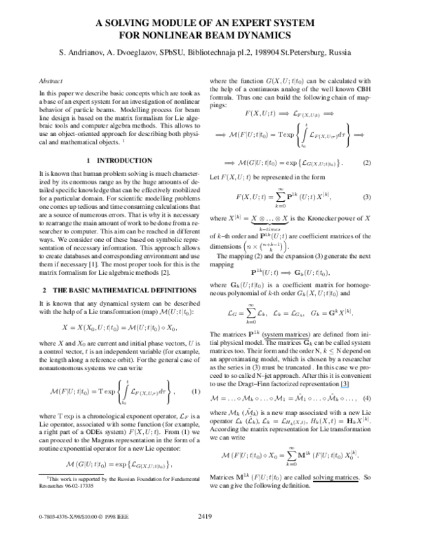 (PDF) A solving module of an expert system for nonlinear beam dynamics