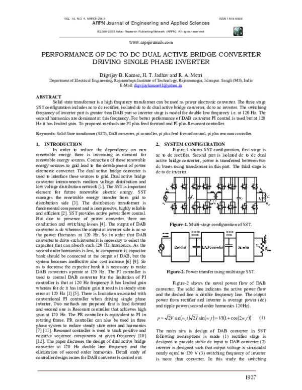 (PDF) PERFORMANCE OF DC TO DC DUAL ACTIVE BRIDGE CONVERTER DRIVING ...