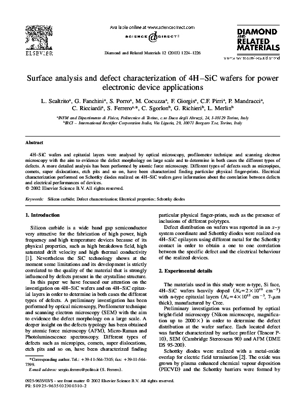 (PDF) Surface analysis and defect characterization of 4H–SiC wafers for ...