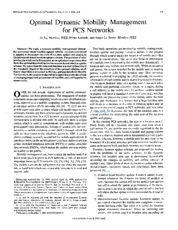 (PDF) Optimal dynamic mobility management for PCS networks
