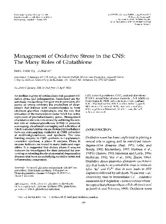 (PDF) Management of oxidative stress in the CNS: The many roles of ...
