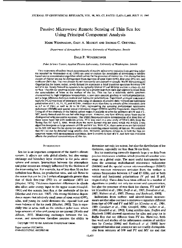 (PDF) Passive Microwave Remote Sensing of Thin Sea Ice Using Principal ...