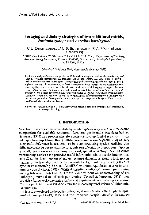 (PDF) Foraging and dietary strategies of two sublittoral cottids