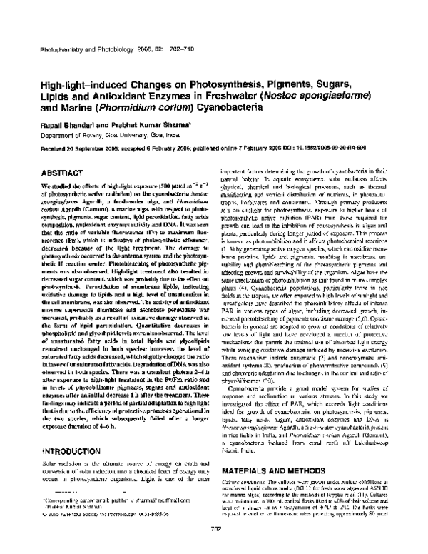 (PDF) Highlightinduced Changes on Photosynthesis, Pigments, Sugars