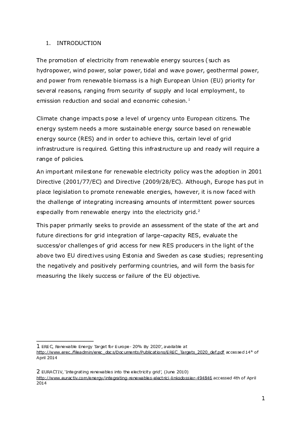 (DOC) Grid access for Renewable Energy (RES) Producers:- Directive 2001 ...