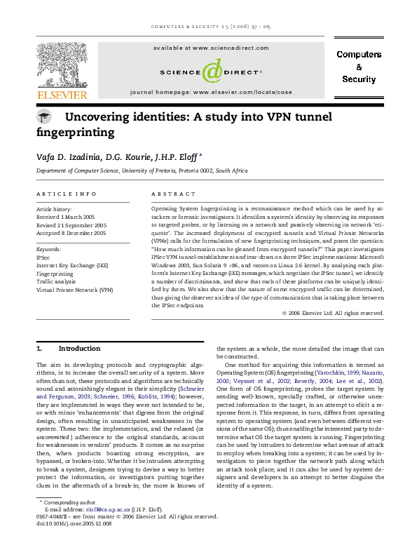 Pdf Uncovering Identities A Study Into Vpn Tunnel Fingerprinting