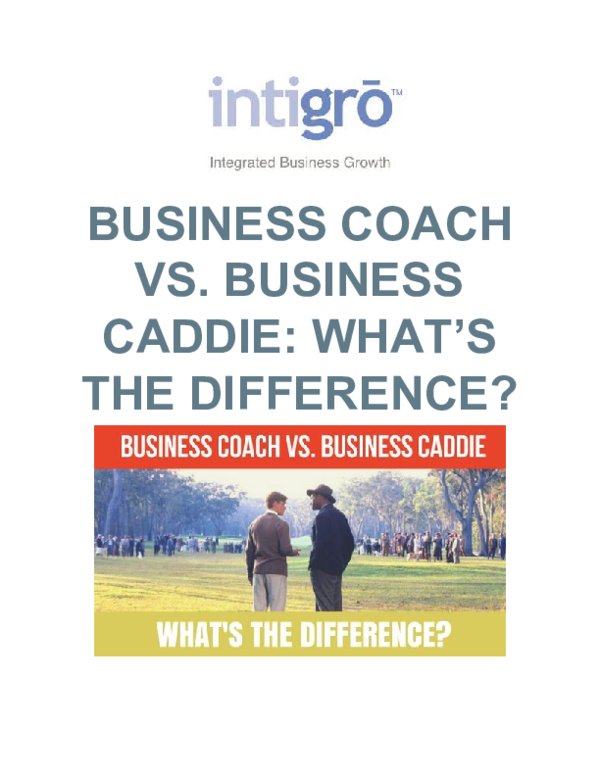(PDF) BUSINESS COACH VS. BUSINESS CADDIE WHAT'S THE DIFFERENCE