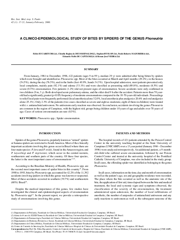 (PDF) A clinico-epidemiological study of bites by spiders of the genus ...